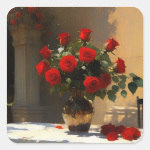 Adesivo Quadrado Rosas Vermelhas Românticas
