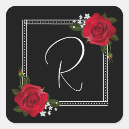 Adesivo Quadrado Rosas vermelhas sobre Casamento Negro