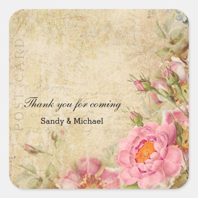 Adesivo Quadrado Rosas Vintage (Frente)