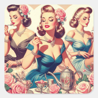 Adesivo Quadrado Rosas Vintage Pin Up Girls