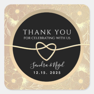 Adesivo Quadrado Rose Gold e Preto Agradecimento de Casamento