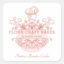 Adesivo Quadrado Rose Pink Ornate Frame Baker's Logo Product Label