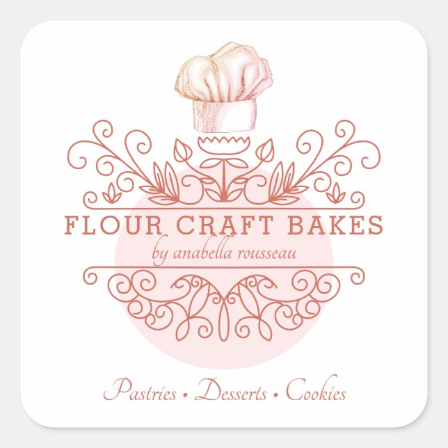 Adesivo Quadrado Rose Pink Ornate Frame Baker's Logo Product Label (Frente)