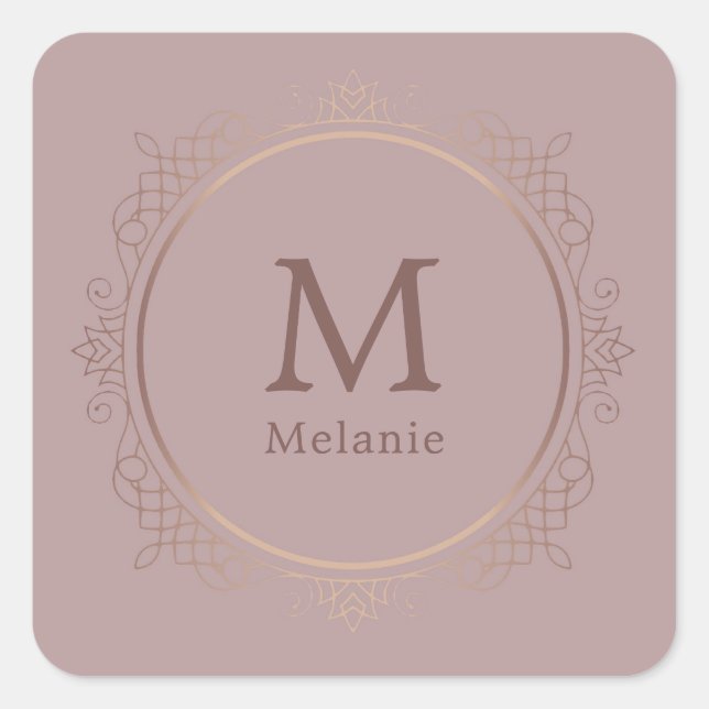 Adesivo Quadrado Rosegold Trendy Monograma Elegante Modelo (Frente)