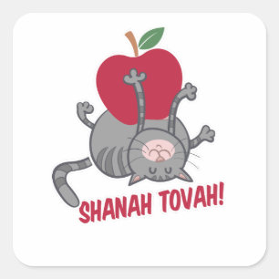 Adesivo Quadrado Rosh Hashanah Cat - Jewish novo ano 5785