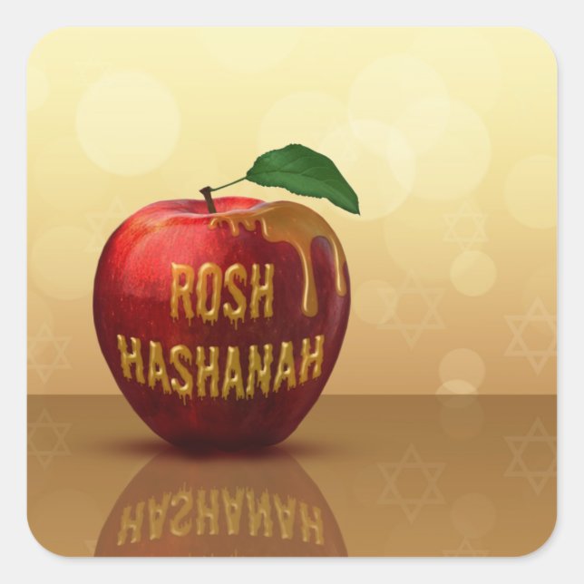 Adesivo Quadrado Rosh Hashanah Jewish New Year Honey Apple (Frente)