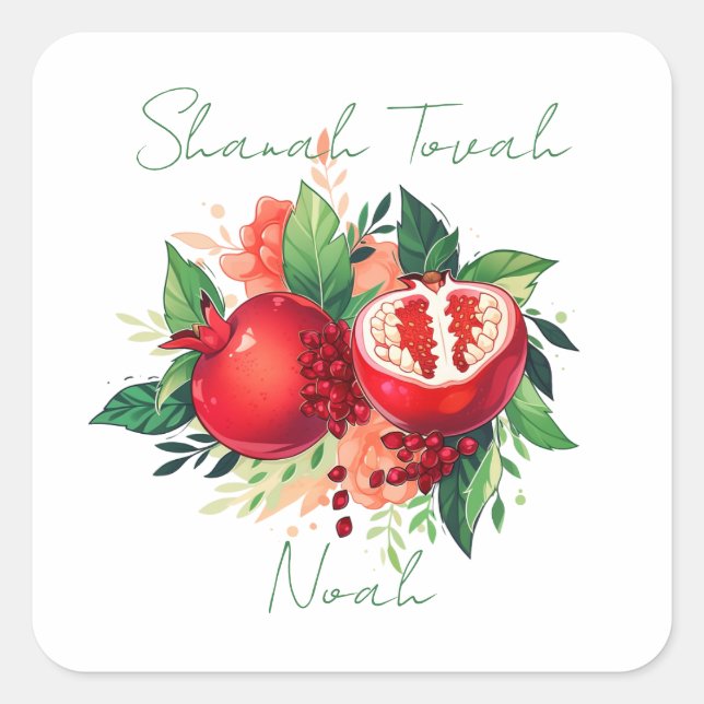 Adesivo Quadrado Rosh Hashanah Shanah Tovah Pomegranate (Frente)
