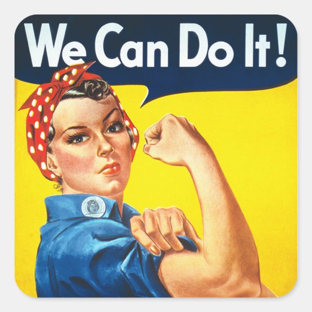 Adesivo Quadrado Rosie Riveter Vintage Propaganda (Frente)