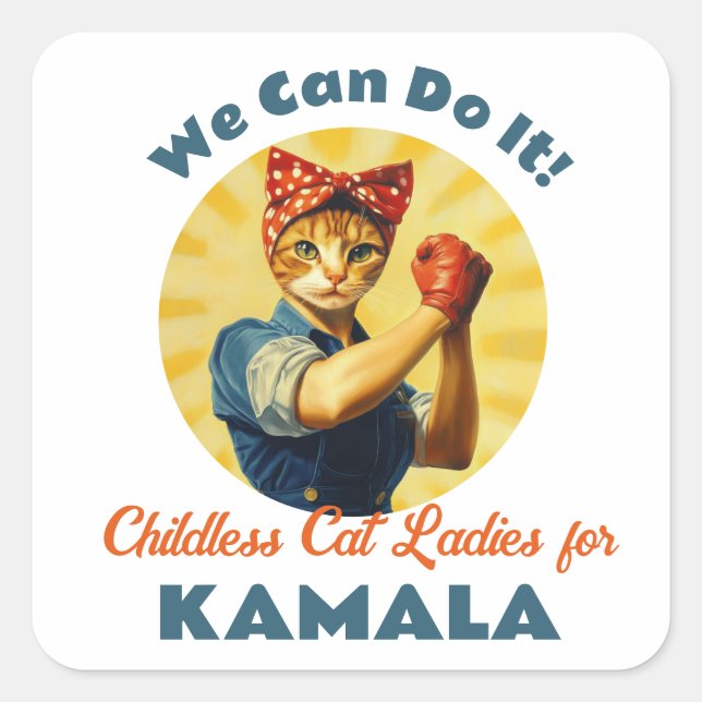 Adesivo Quadrado Rosie The Riveter Cat Ladras Para Kamala Harris (Frente)