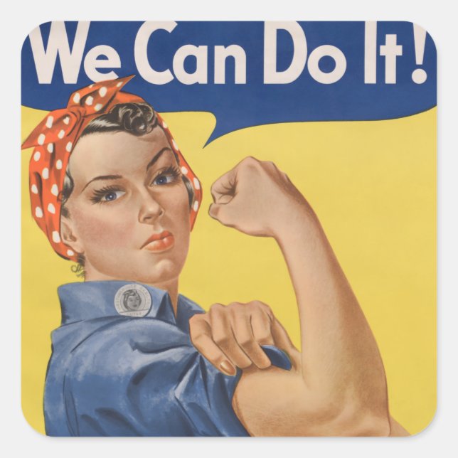 Adesivo Quadrado Rosie the Riveter: Forte Empoderamento feminino (Frente)
