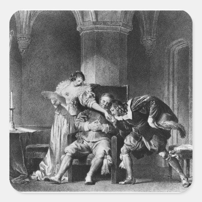 Adesivo Quadrado Rosine, Bartholo, Conde Almaviva (Frente)