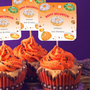 Adesivo Quadrado Rosquinha de aquarela doce de Halloween Obrigado