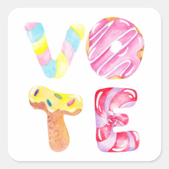 Adesivo Quadrado Rosquinhas divertidas e doces vão votar (Frente)