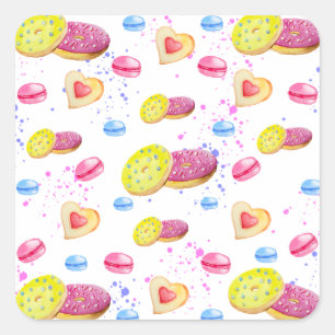 Adesivo Quadrado Rosquinhas doces com padrão de vidros colorido