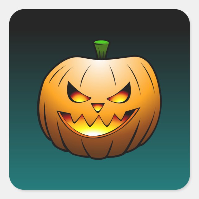 Adesivo Quadrado Rosto de Abóbora de Halloween (Frente)