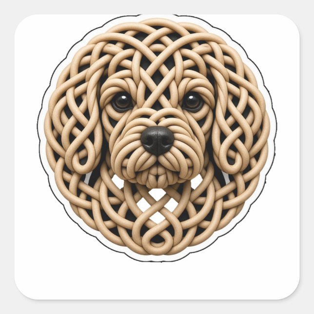 Adesivo Quadrado Rosto de Cavapoo Nó Celta (Frente)