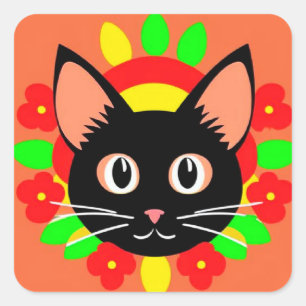 Adesivo Quadrado Rosto de Gato Fofo Ilustração Vibrante