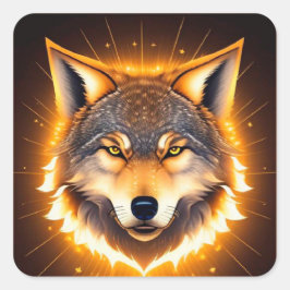 Adesivo Quadrado Rosto de Lobo Radiante Iluminado por Luz Dourada
