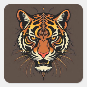 Adesivo Quadrado Rosto de Tigre com Padrões Tribais