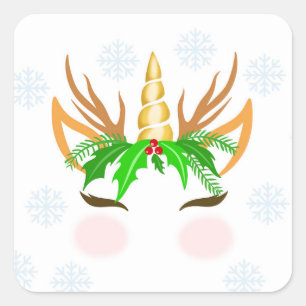 Adesivo Quadrado Rosto de Unicórnio de Natal