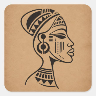 Adesivo Quadrado Rosto Tribal Africano Abstrato | Arte de Linha Min