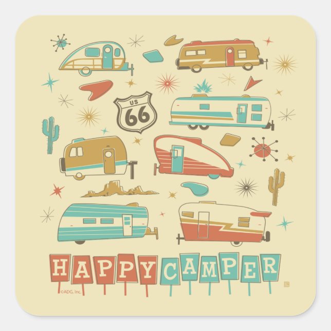 Adesivo Quadrado Rota 66 Happy Camper (Frente)