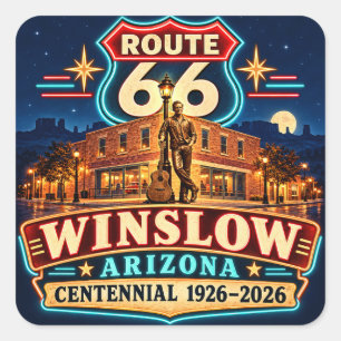 Adesivo Quadrado Rota 66 Winslow Arizona Centenário Neon Noites