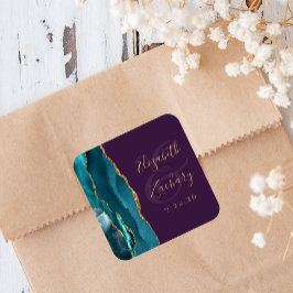 Adesivo Quadrado Rota de Ágata Casamento Roxo Dourado Teal