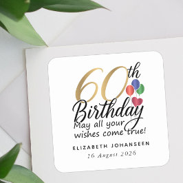 Adesivo Quadrado Roteiro de Aniversário de 60 Anos Tipografia Doura