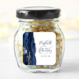 Adesivo Quadrado Roteiro de Geodo de Ágata Casamento Azul Dourado