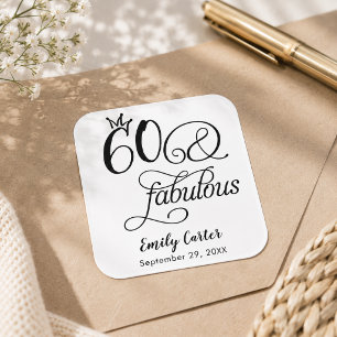 Adesivo Quadrado Roteiro Sessenta e Fabuloso para Festa de 60 Anos