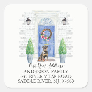Adesivo Quadrado Rottweiler Blue Door New Address Label Sticker