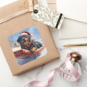 Adesivo Quadrado Rottweiler Cachorro com Lama Deixe nevar Natal