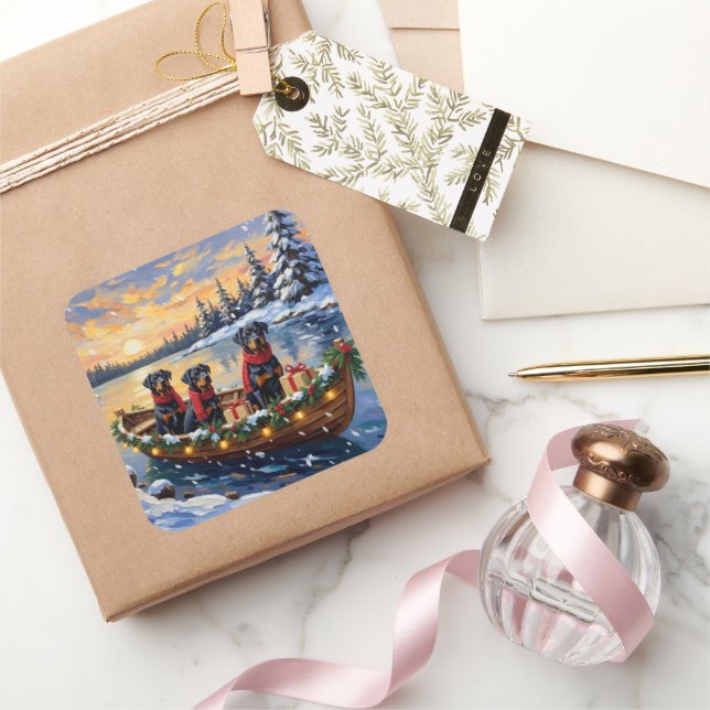 Adesivo Quadrado Rottweiler Christmas Boat Holiday (Presentear)