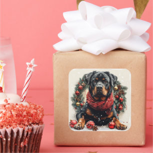 Adesivo Quadrado Rottweiler com Coroa de Natal