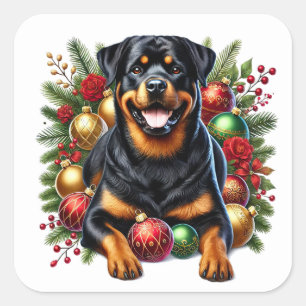 Adesivo Quadrado Rottweiler Entre Enfeites de natal