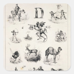 Adesivo Quadrado Rotule D de uma primeira demão do alfabeto, 1832