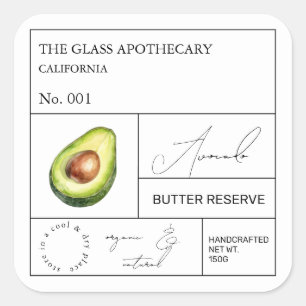 Adesivo Quadrado Rótulo Apothecary Avocado