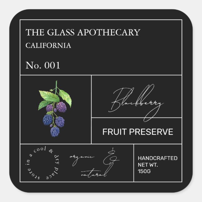 Adesivo Quadrado Rótulo Apothecary Blackberry (Frente)