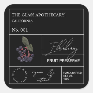 Adesivo Quadrado Rótulo Apothecary Elderberry