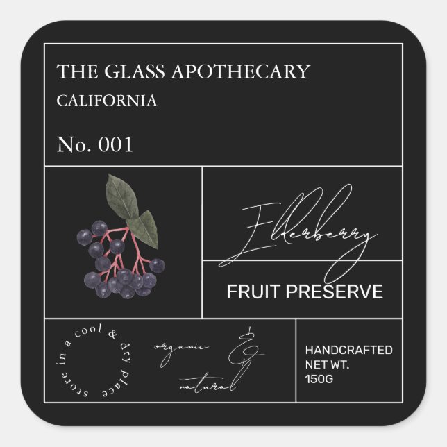 Adesivo Quadrado Rótulo Apothecary Elderberry (Frente)