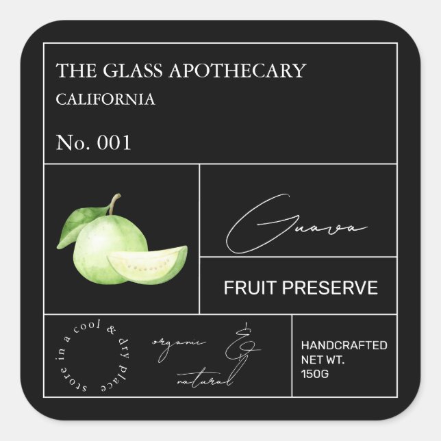 Adesivo Quadrado Rótulo Apothecary Guava (Frente)