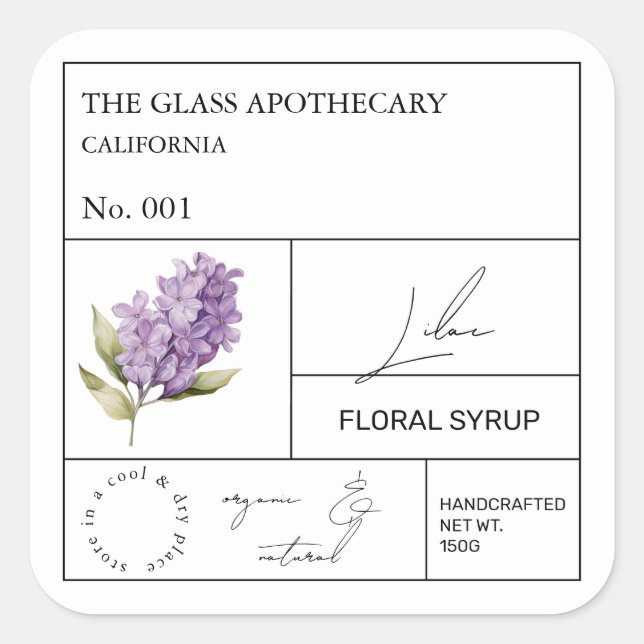 Adesivo Quadrado Rótulo Apothecary Lilac (Frente)