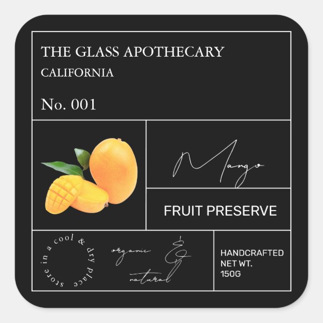 Adesivo Quadrado Rótulo Apothecary Mango (Frente)