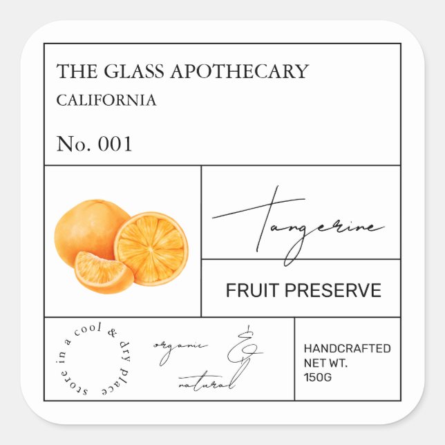 Adesivo Quadrado Rótulo Apothecary Tangerine (Frente)
