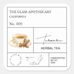 Adesivo Quadrado Rótulo Apothecary Turmeric Herbal Tea