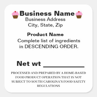 Adesivo Quadrado Rótulo da Lei de Algodão da Carolina do Sul