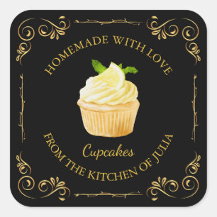 Adesivo Quadrado Rótulo da Praça do Cupcake Homemade da Vintage