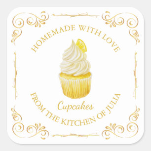 Adesivo Quadrado Rótulo da Praça do Cupcake Homemade da Vintage