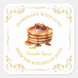 Adesivo Quadrado Rótulo da Praça do Xarope de Pancake Homemade Vint